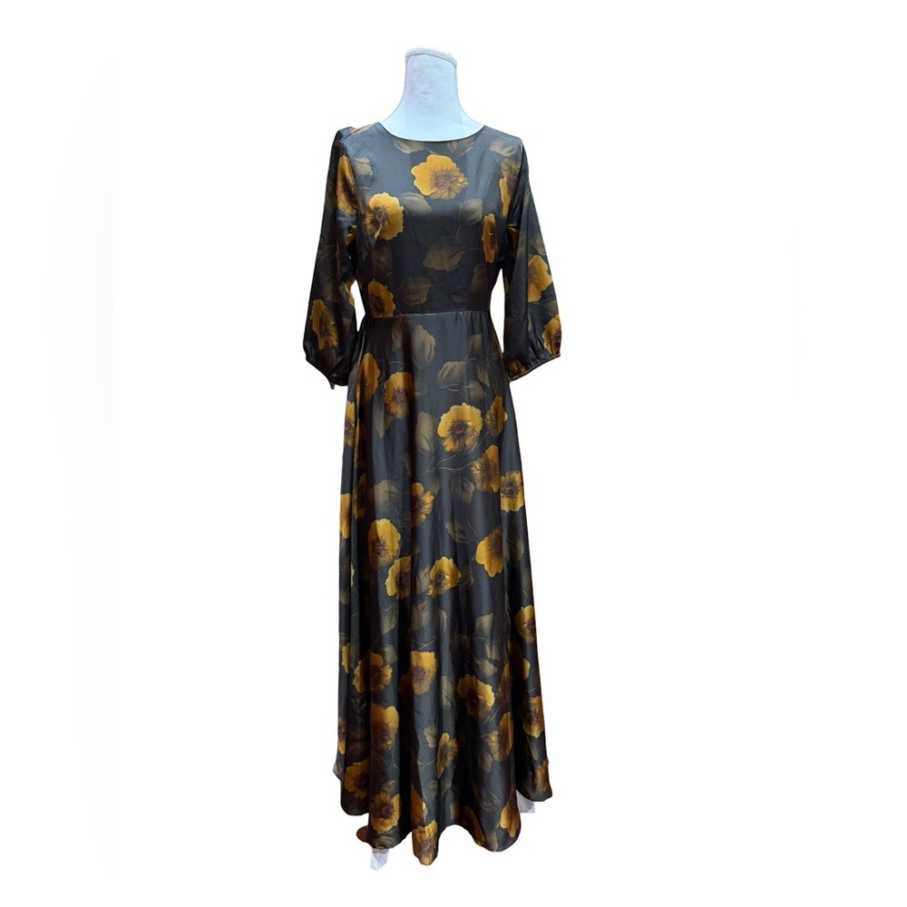 Baltic Born Paula Satin Maxi Dress Deep Brown Floral Size Small NWT - Picture 2 of 11